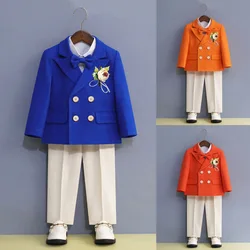 Ragazzi Royal Blue Orange Suit For Wedding Kids Jacket Pants Bowtie Flower 4PCS cerimonia smoking Dress bambini fotografia Costume