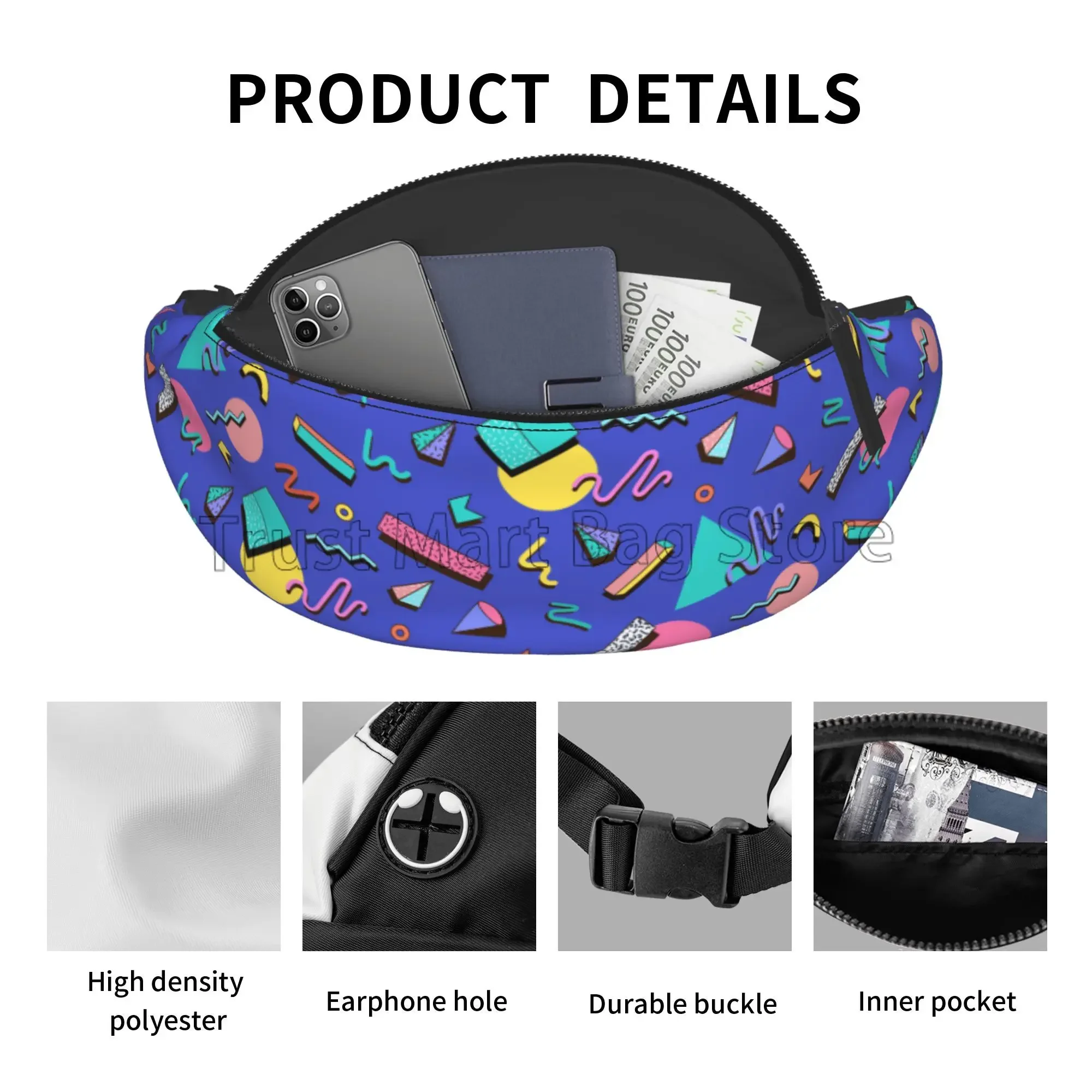 Retro 80s 90s Fanny Pack Waist Packs Unisex Adjustable Casual Waist Bag Vintage Hiking Belt Waist Packs for Travel Cycling