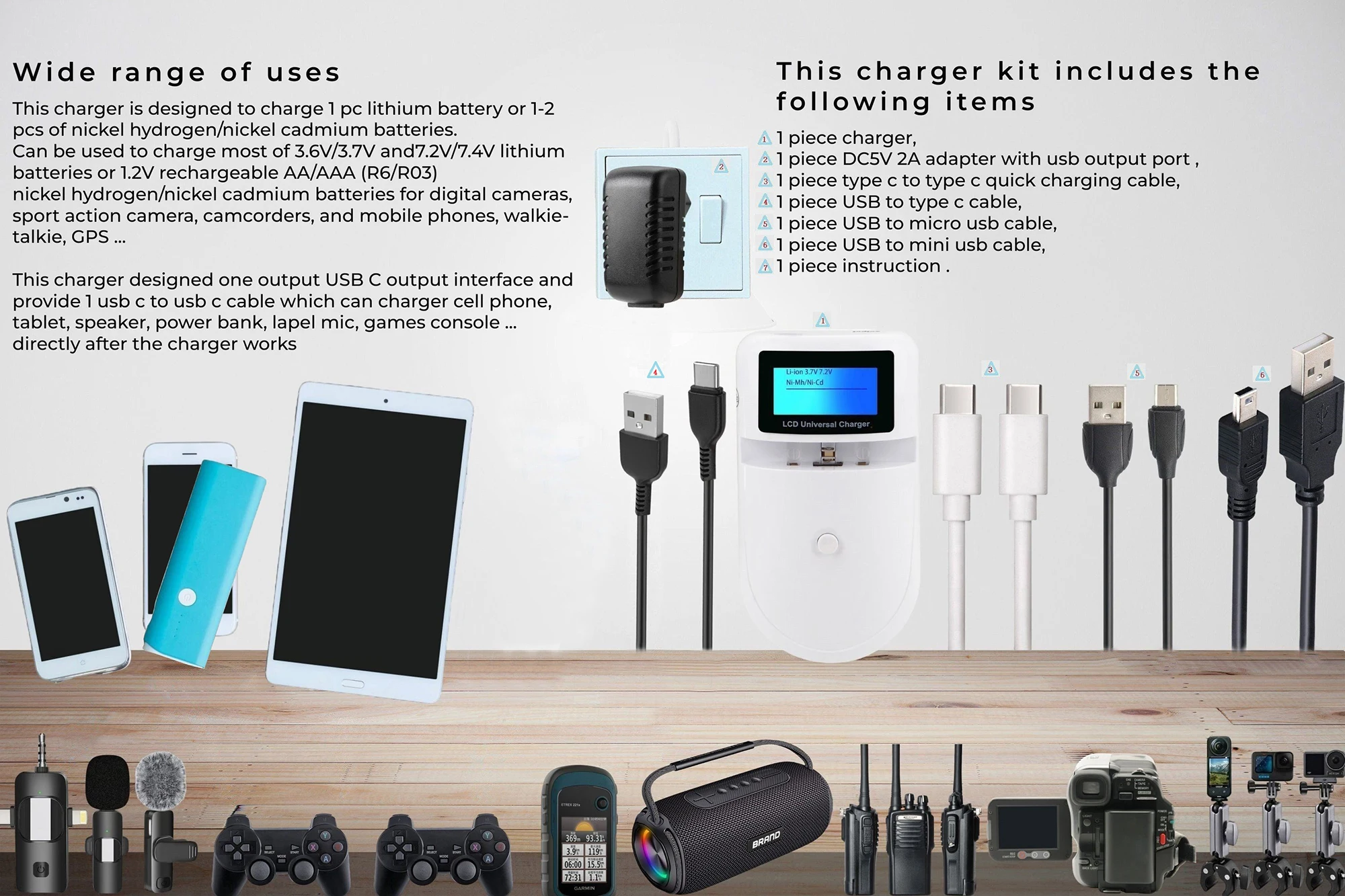 Universal Camera Battery Charger Lithium Battery Charger for AA, AAA, Canon, Samsung, Fujifilm, JVC, Leica, Nikon, Olympus, Sony