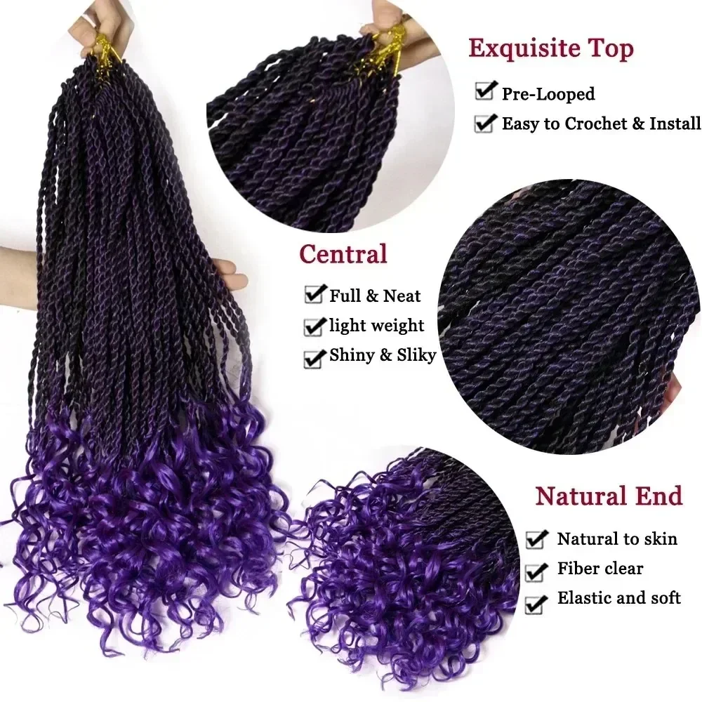 Synthetic Crochet Braids Hair For Women Girls Senegalese Twist Curly End 18 Inch Braiding Hair Extentions Black Ombre 1GZ04