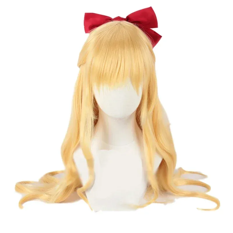 

qq 123Sailor Venus Косплей Sailor Minako Aino Длинные блондинки свободные волны термостойкие парики из синтетических волос шапочка для парика