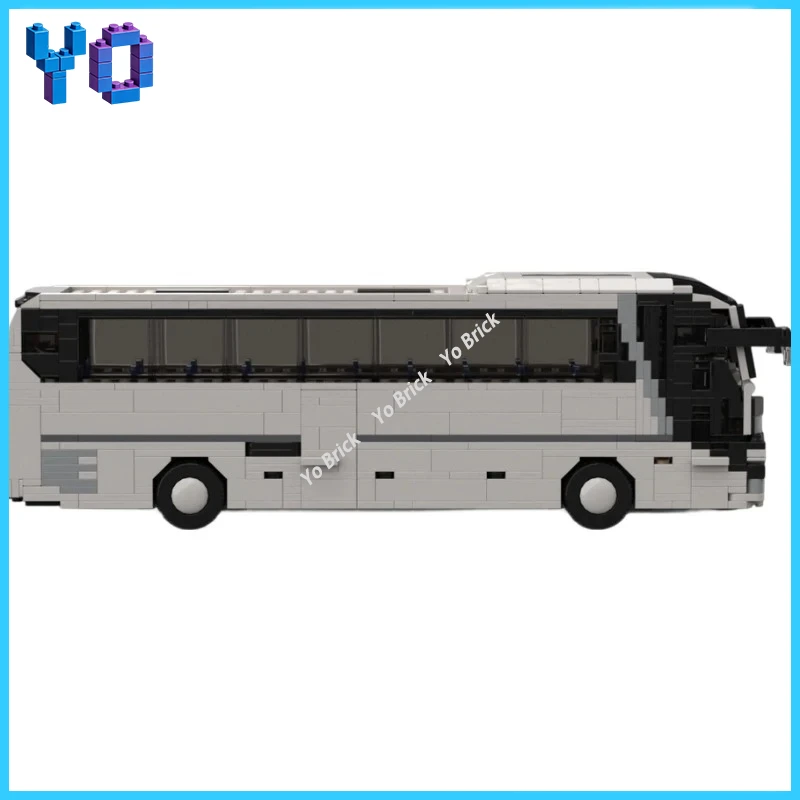 Realistic long-distance tour bus brick set with big luggage compartment, perfect as a fun tabletop decoration or toy gift