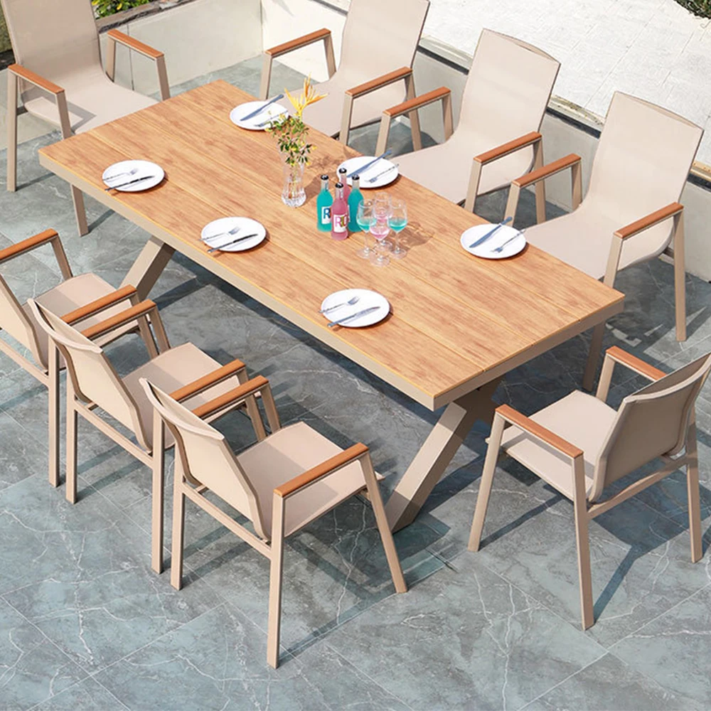 

#Modern Outdoor Aluminum Chair Wood Metal Frame Villa Patio Garden Table Chair Set For Dining Courtyard Leisure