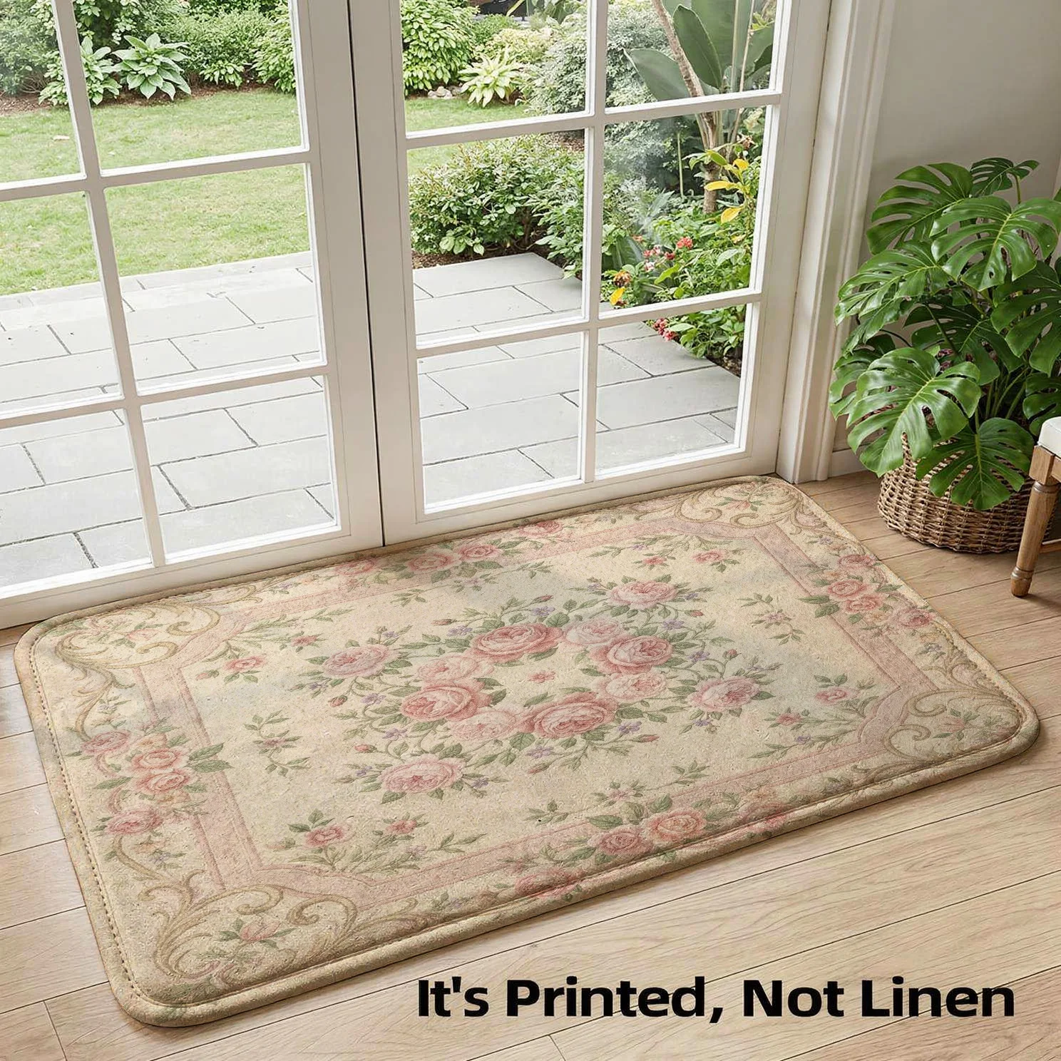 Beige Floral Pattern Area Rug for Living Room Hallway Indoor Mat Cottage Style Shabby Chic Romantic Flower Design Decor Carpet R