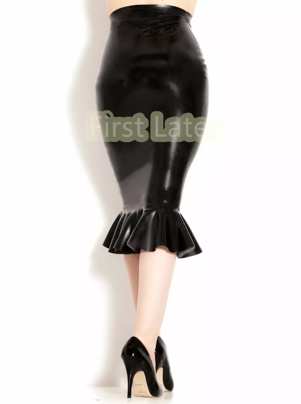 100% Latex Rubber Black High waist skirt Mermaid skirt lace Tight 0.4mm S-XXL