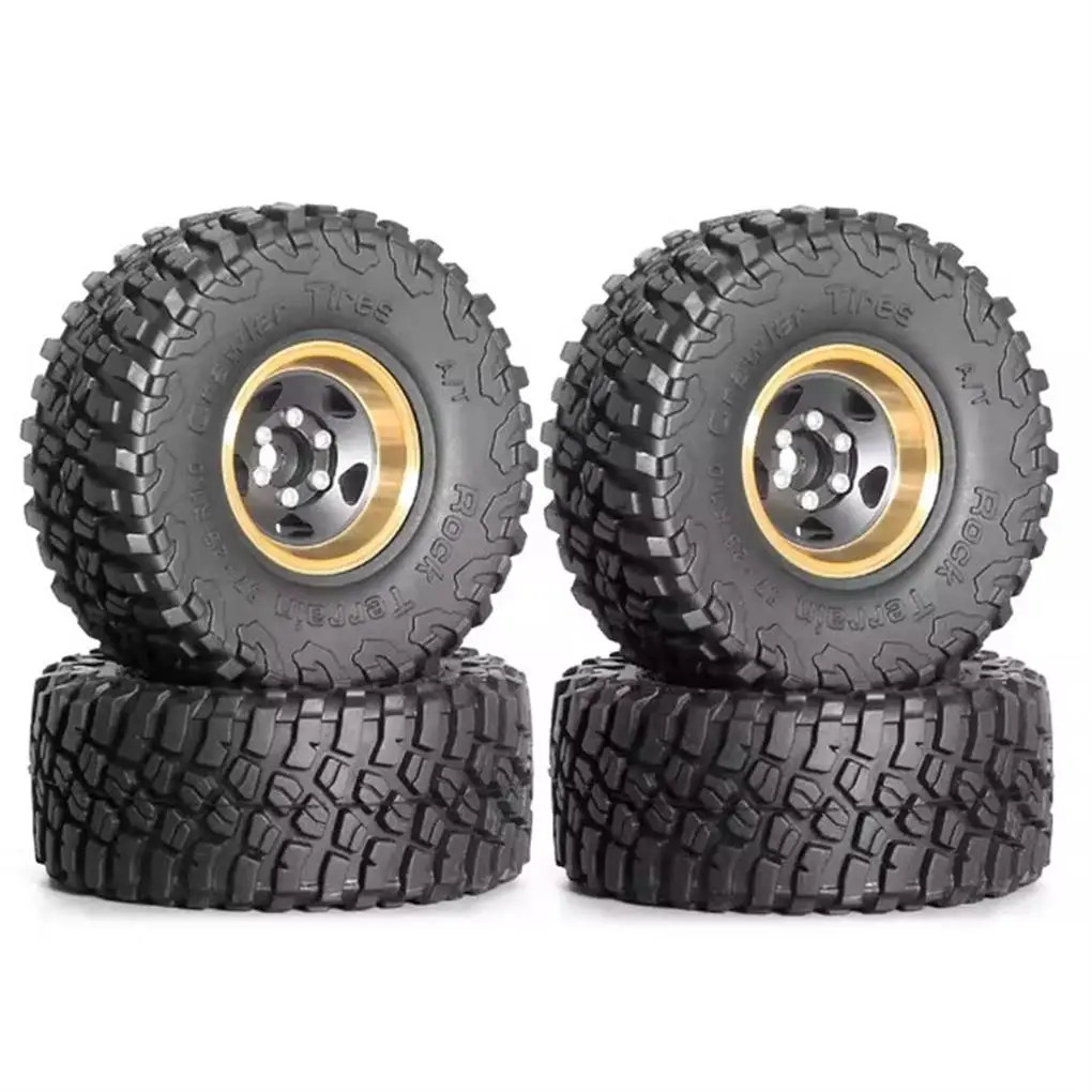 

RCGOFOLLOW 1/24 Black Coating Brass 1.0" Beadlock Wheel Tires Set for 1/18 1/24 RC Crawler Car Axial AX24 SCX24 TRX4M FCX24