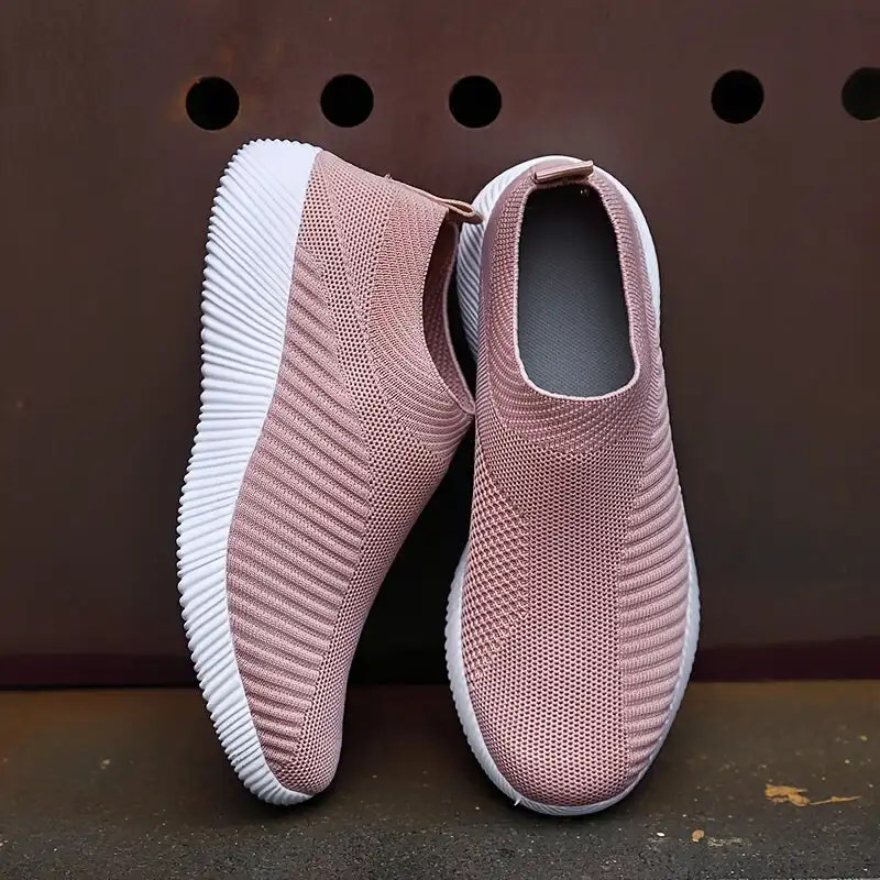 

Women's Lightweight Knit Socks Shoes, Low Top Solid Color Breathable Casual Shoes, Women's Walking Shoes