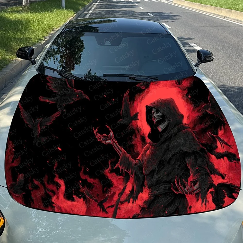 

Черный, красный, мрачный жнец, наклейка на капот автомобиля, ПВХ, самоводонепроницаемая палочка, яркие автомобильные внешние аксессуары, декор, защита, подарок для влюбленных