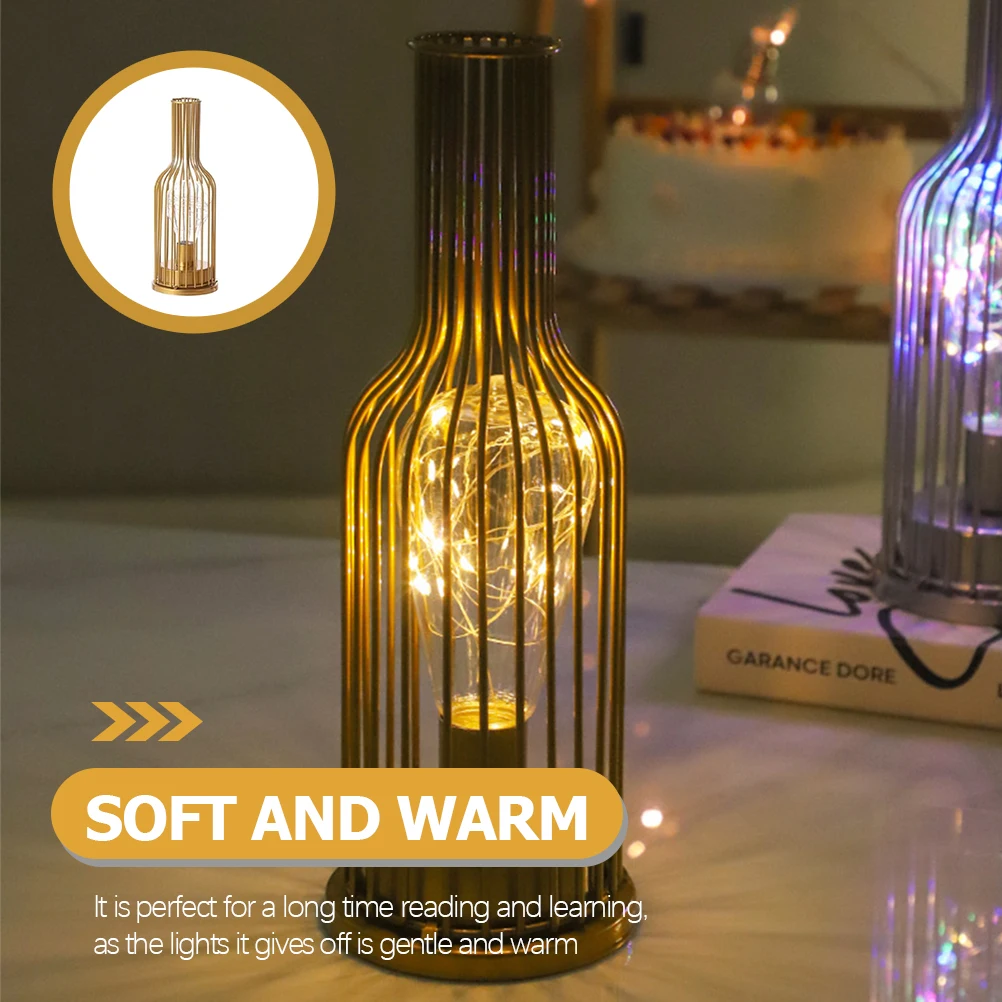 

Golden Wine Bottle Table Lamp Led Warm Bedside Light Decorative Iron Night Light For Home Coffee Shop Decor Creative Indoor