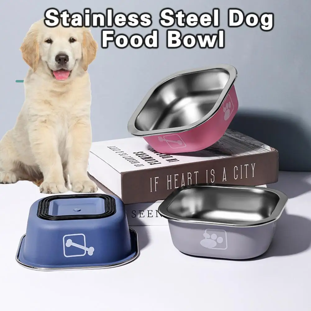 Stainless Steel Pet Bowl Non-Slip Drop-Resistant Cat Dog Feeding Dish Food Water Tray with Rubber Base Pet Feeder Water Bowls