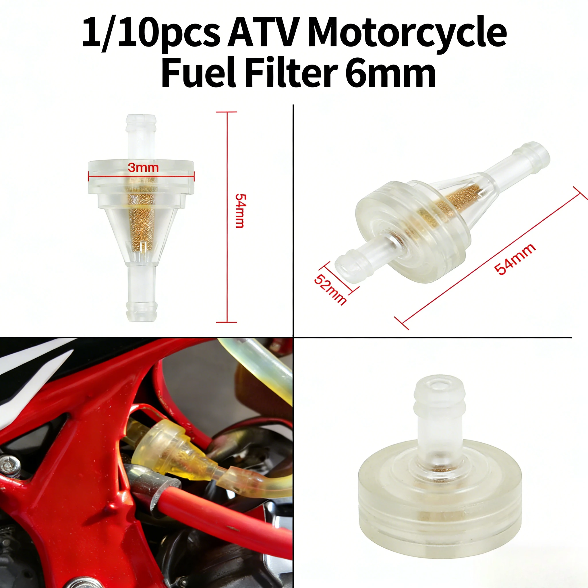 

1/10pcs 10pcs ATV Off-Road Motorcycle Modified Parts Plastic Copper Core Oil Filter Gas Filter Fuel Filter Oil Cup 6mm
