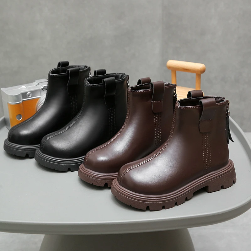 2025 New short boots warm short boots Children's winter leather boots girls' and boys' warm boots