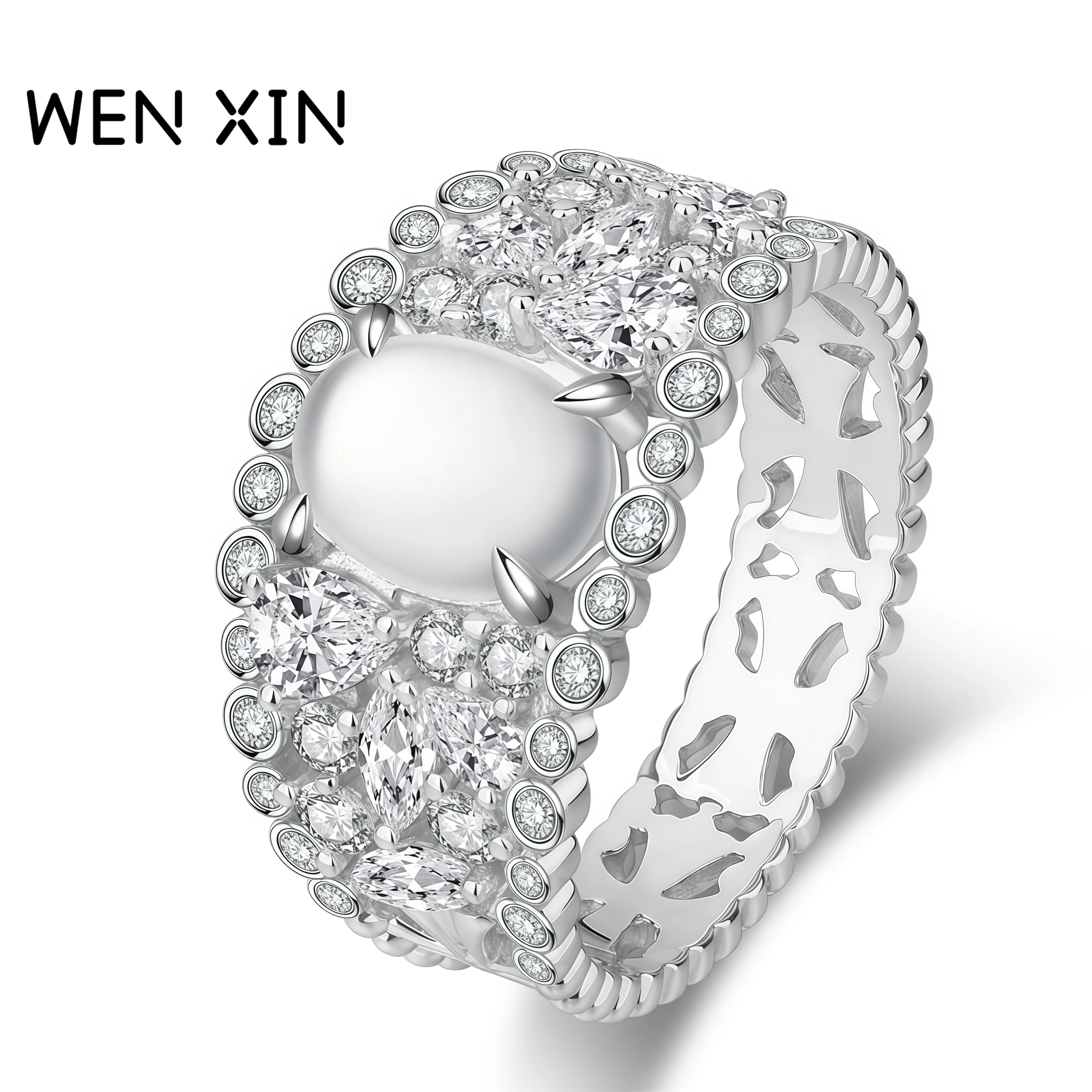 

WENXIN брендовое женское кольцо с голубиным яйцом, стерлинговое серебро 925 пробы, сертифицированное выдолбленное кольцо из нефритовой целлюлозы с инкрустацией бриллиантами, ювелирные изделия