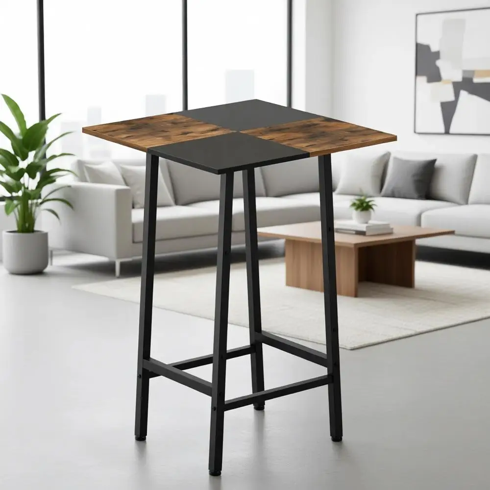 

Rustic Brown & Black Bar-Height Dining Table for Kitchen, Pub, and Party Settings