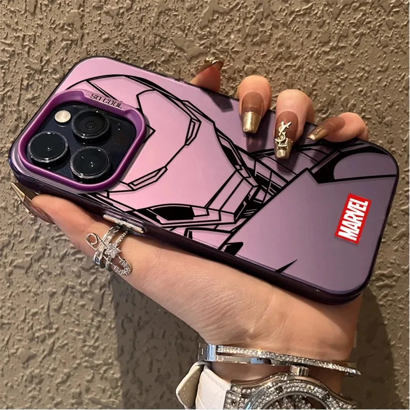 حافظة لهاتف آيفون 16E 11 12 16 15 14 13 Pro Max XS X XR Plus 8 7 SE 2020 Spider Marvel Spiderman Ironman PC Cover