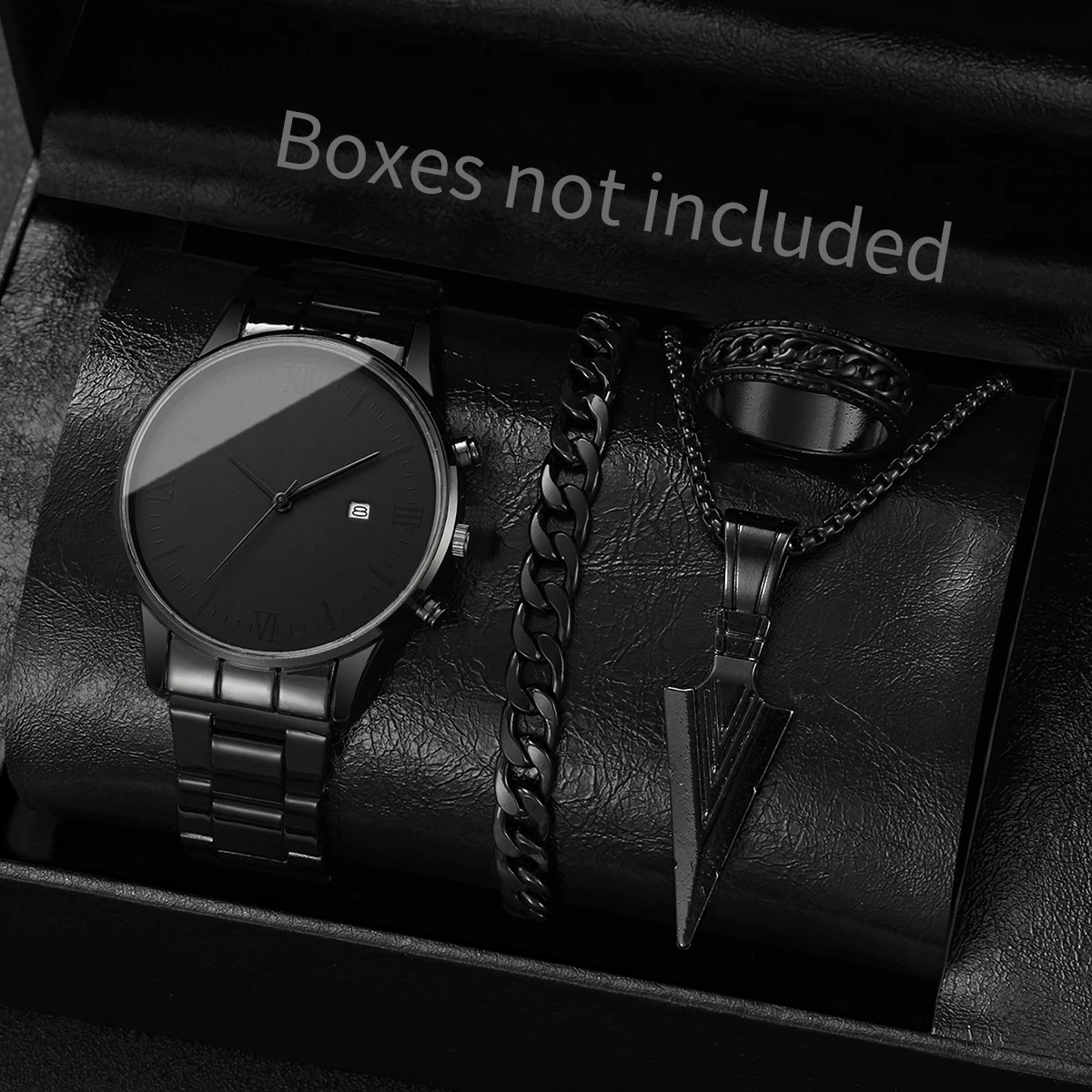 4 قطعة/المجموعة أزياء رجال الأعمال الساعات روما الهاتفي ساعة كوارتز للرجال ساعة التقويم طقم مجوهرات Reloj Hombre (بدون صندوق)