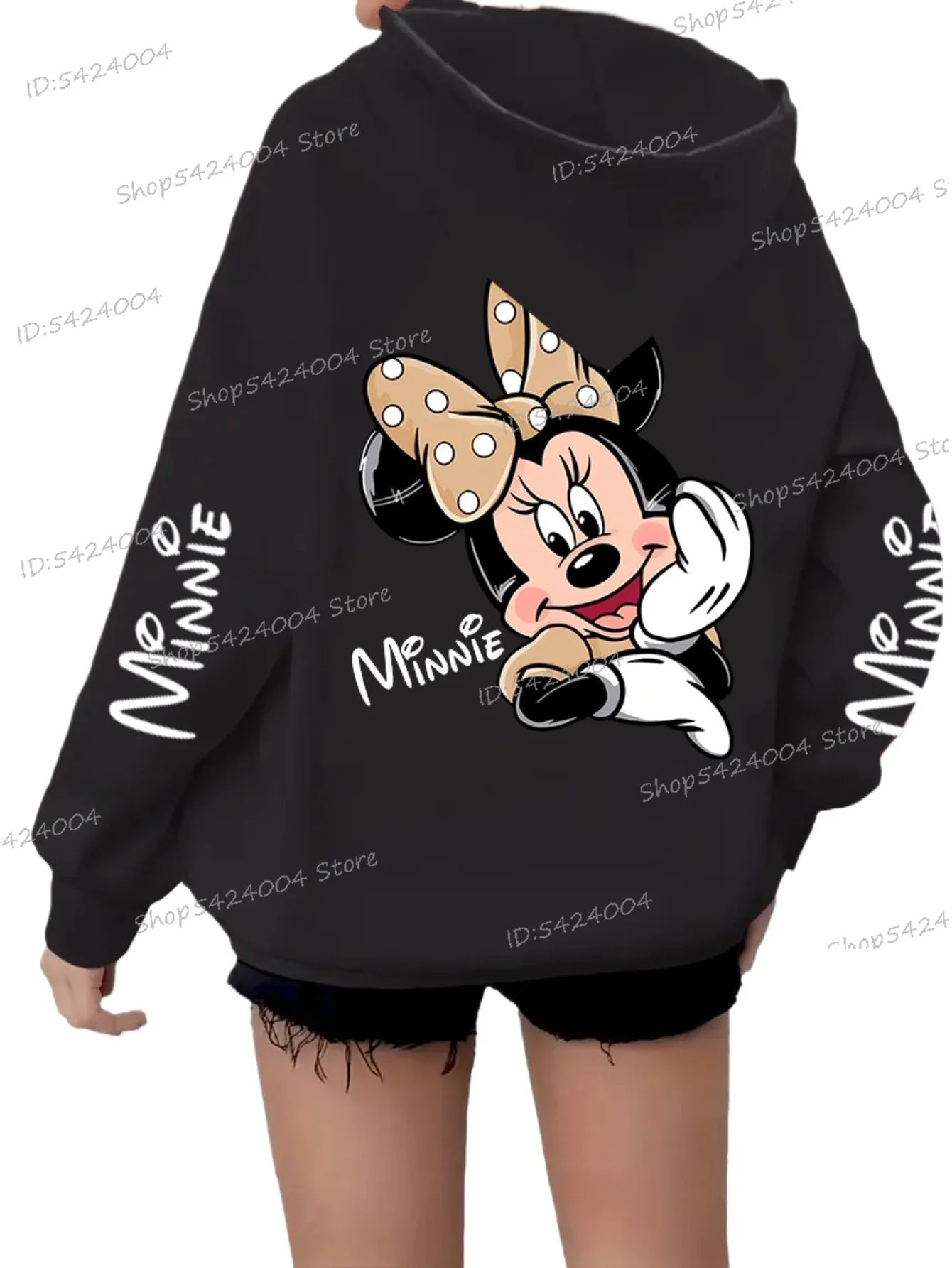 سترة بغطاء للرأس مطبوعة على شكل ميني ماوس مع جيوب للخريف والشتاء وجيوب أمامية كاجوال بتصميم جرافيك "MINNIE" ملابس حريمي