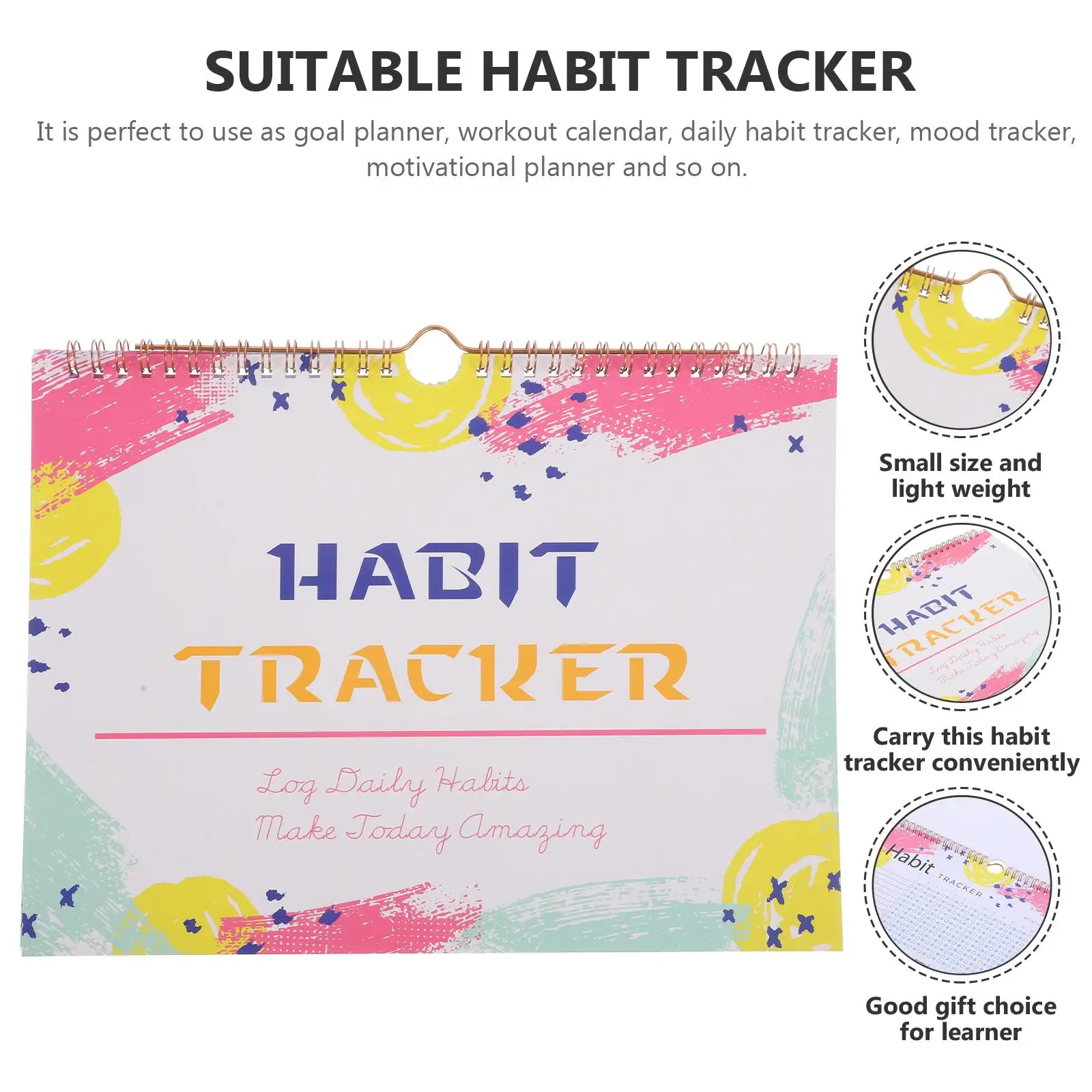 Habit Tracker Journal Calendar Goal Planner Workout Diary Learning Schedule Undated Yellow White Design Self discipline Daily