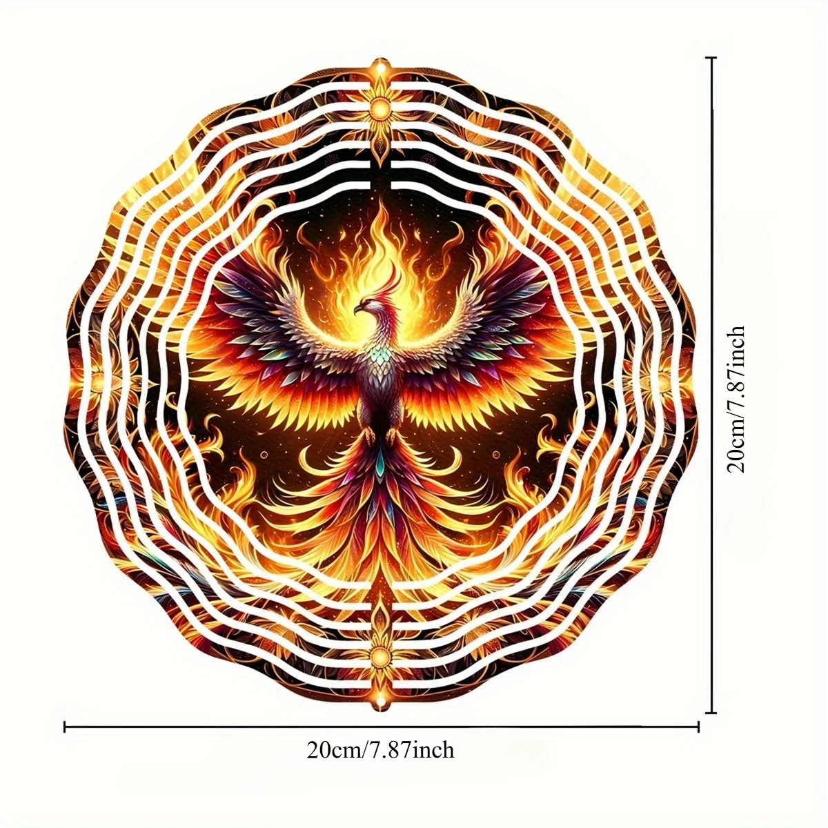 Phoenix Wind Spinner - Metallic Phoenix Decoration with Hanging Chains, Elegant Golden-Yellow to Orange Flame Transition