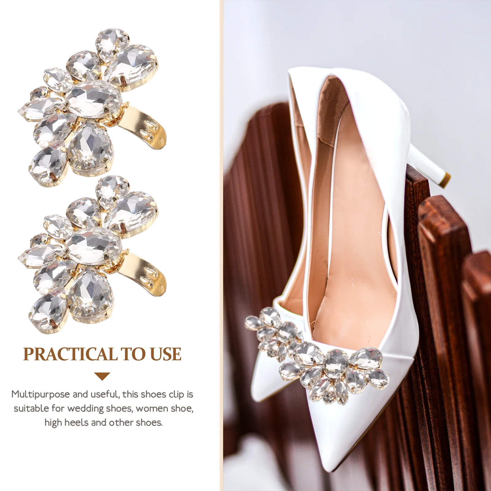 

2pcs Delicate Crystal Shoe Clips Decorative Accessories Wedding Party Proms Women High Heels Removable Alloy Sparkling