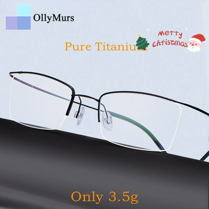 نظارات KIZN خفيفة للغاية ومريحة 100% من التيتانيوم النقي فائقة القوة للرجال بنصف إطار نظارات طبية بصرية 30004