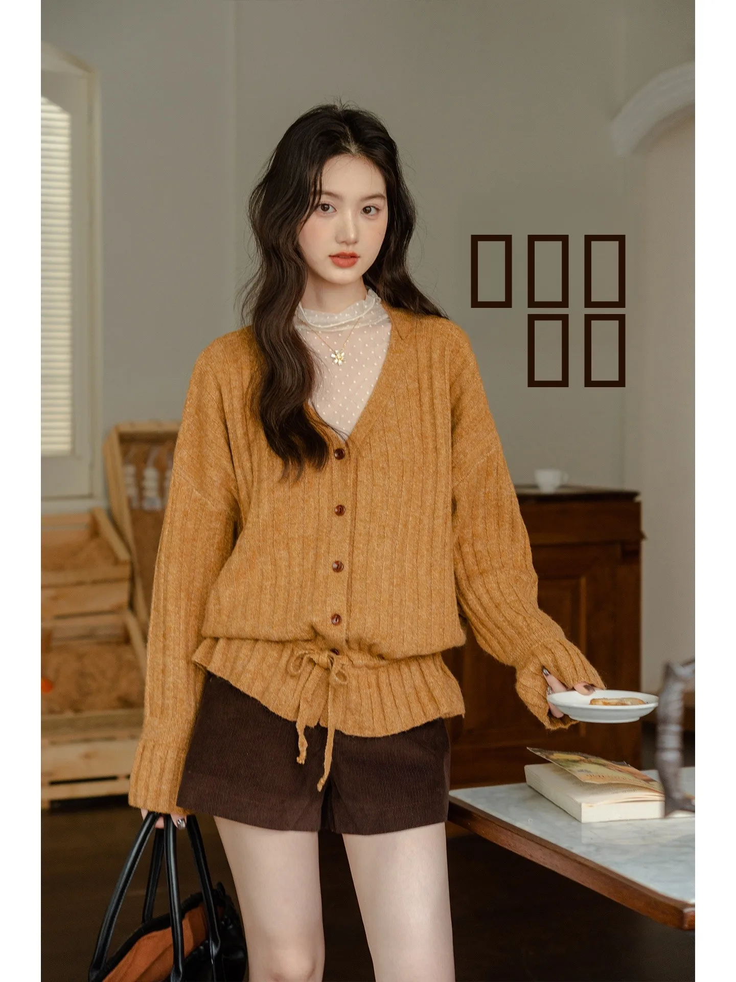 

Unique Beautiful Yellow V-Ne Woolen Knitted Sweater Women's Outerwear Early Autumn Winter Soft Warm Casual Sle Long Sve