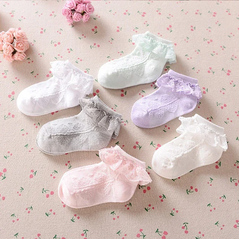 Baby Girls Socks Lace Pink White Ruffle Children Socks Infant Princess Socks for Baptism 1st 2nd Birthday 1-6 Years  Baby Girl