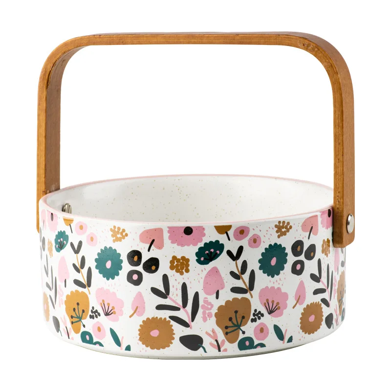 ZML simple handle portable ceramic snack fruit plate