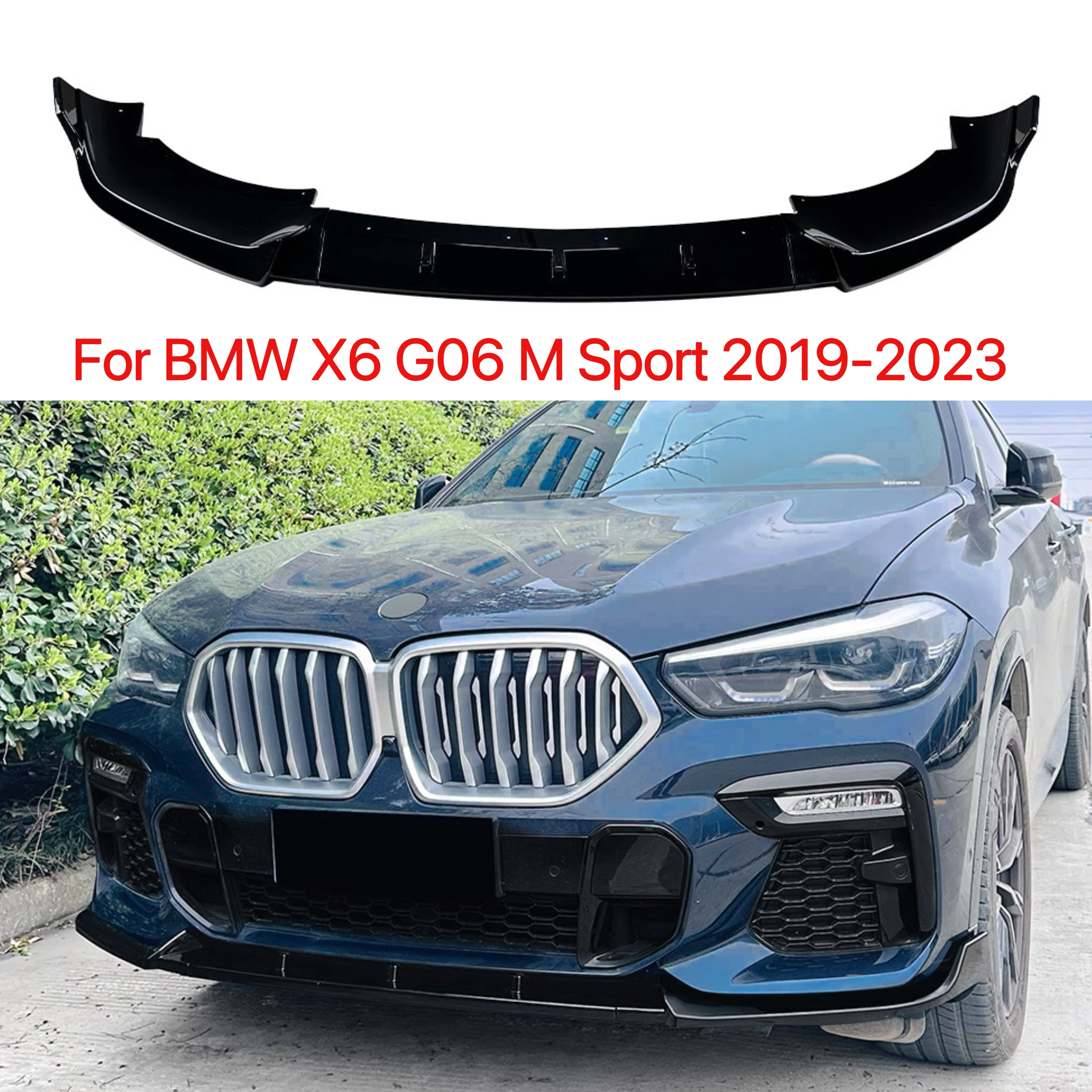 

For BMW X6 G06 M Sport 2019-2023 Front Bumper Spoiler Lip Carbon Fiber Look/Gloss Black Car Lower Body Splitter Protector Kit