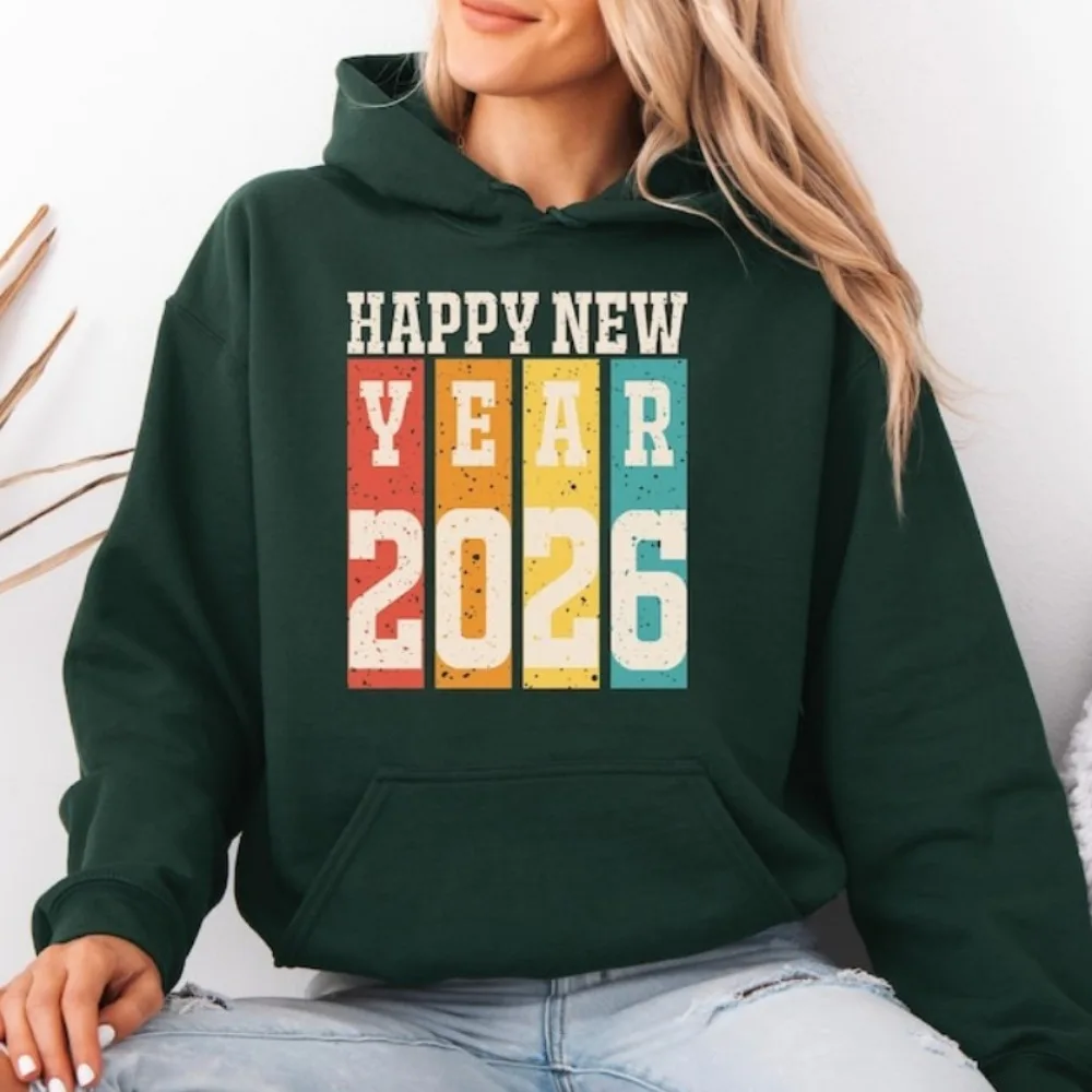 เสื้อสเวตเชิ้ตสวัสดีปีใหม่ 2026 สไตล์เรโทร เสื้อฮู้ดดี้สำหรับครอบครัว เสื้อกันหนาวฤดูหนาวสำหรับปีใหม่ เสื้อสเวตเชิ้ตสำหรับผู้หญิง ผู้ชาย และทุกเพศ
