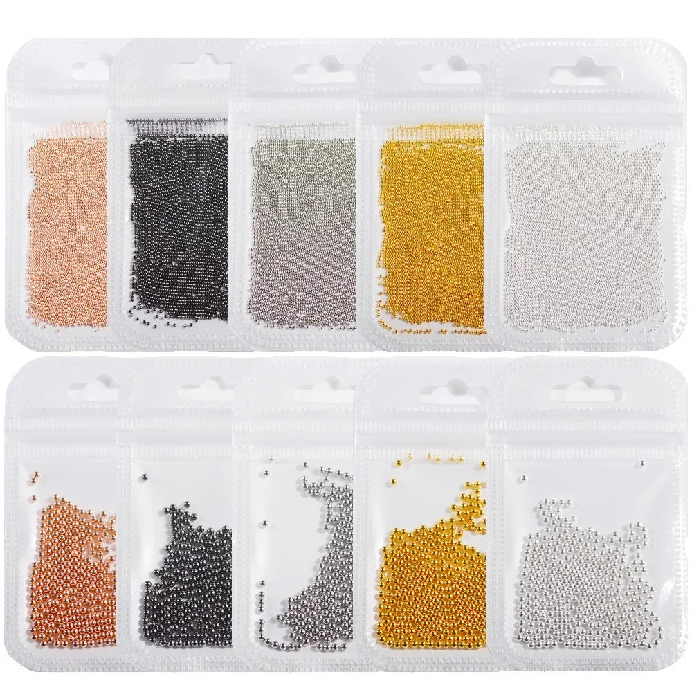 Dekoracje do paznokci 3D z dżetami, koraliki kawiorowe ze stali nierdzewnej o średnicy 0,6 mm - 2 mm, narzędzie do manicure, różowe złoto, szary srebrny