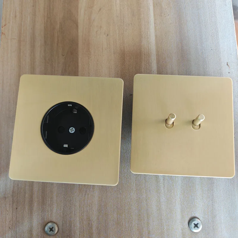 Wall Light Toggle Switch Gold Stainless Steel Panel 1-4 Gang 2 Way Switch EU Socket For Home
