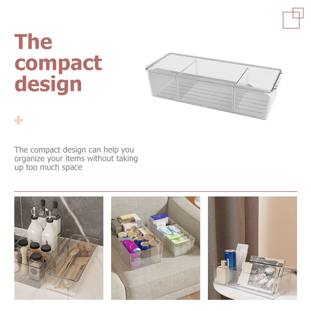 

Transparent Storage Box 3 Compartment Desktop Organizer for Cosmetics Pencils Keys Sundries Household Makeup Holder Plastic