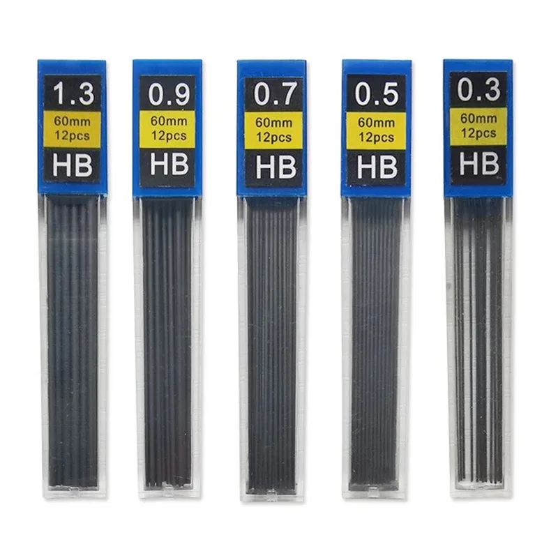 Paquete de 1-12 cables HB de 0,3/0,5/0,7/0,9/1,3/2,0mm, recarga para lápiz mecánico, cables de repuesto, suministros escolares, papelería