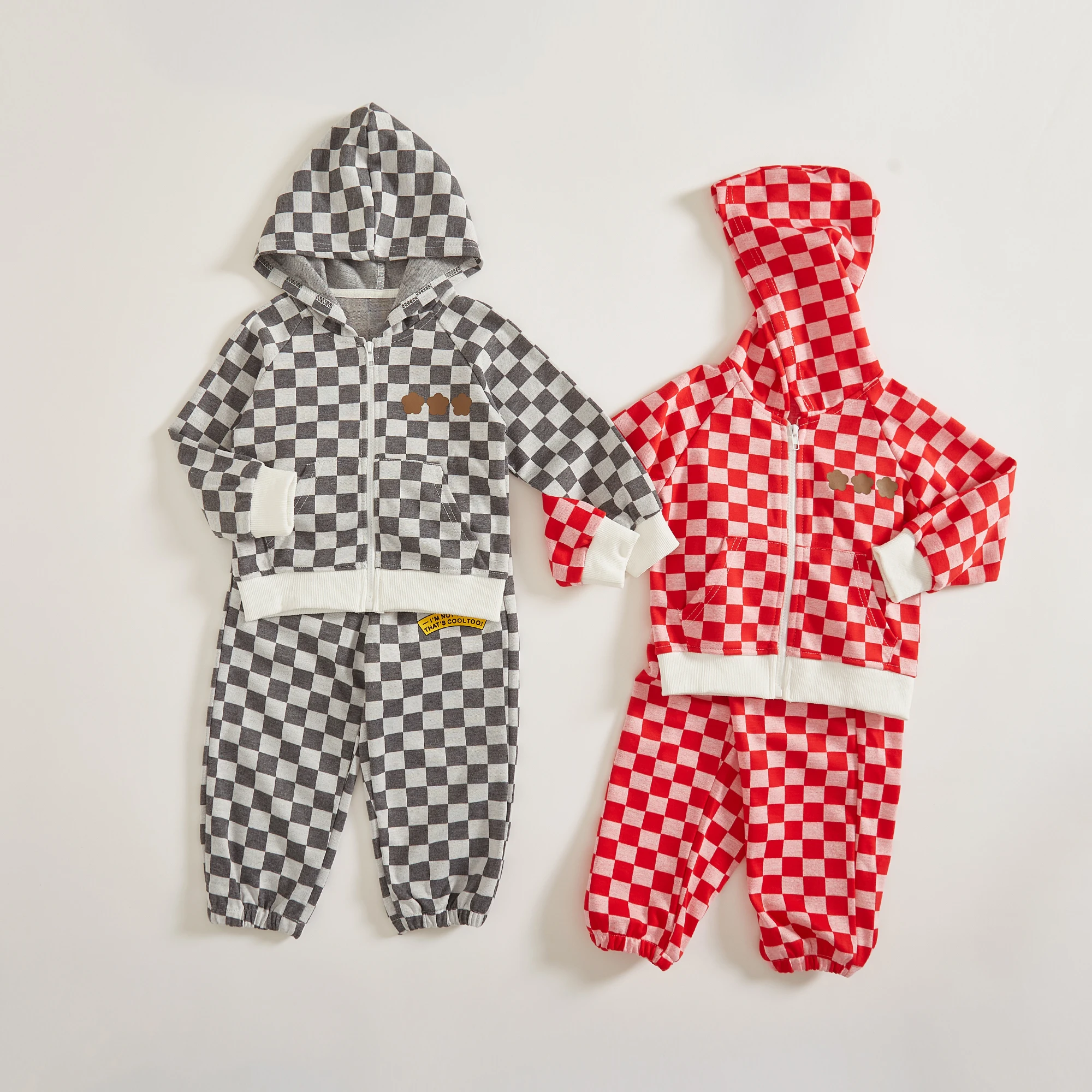 

New autumn clothing for 2-4 year old babies, fashionable girl and boy baby set, fashionable checkered printed jacket+pants