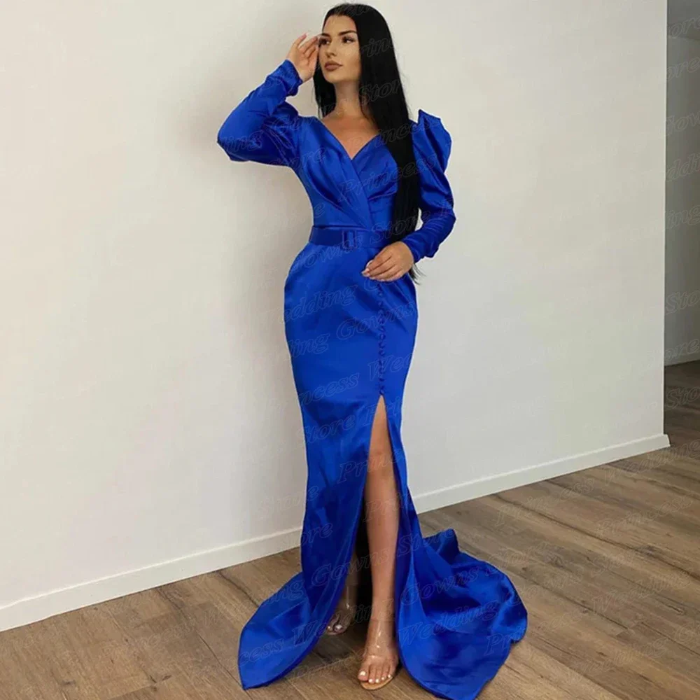 

Customized Sexy Mermaid Prom Dress With Sashes Sweep Train V Neck Side Slit Vintage Celebrity Evening Gown For Retro Exquisite C