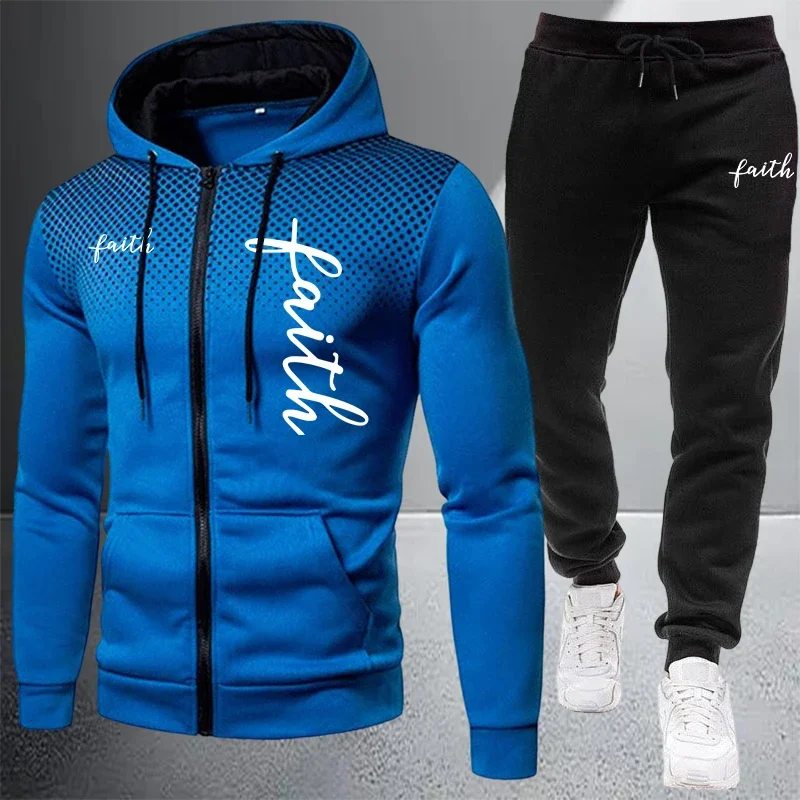 2026 Men's Tracksuit Casual Zip Jacket Hooded Sweatshirts Coat Outdoors Sports Jogging Clothing Autumn Winter Single Tops Pants view 3