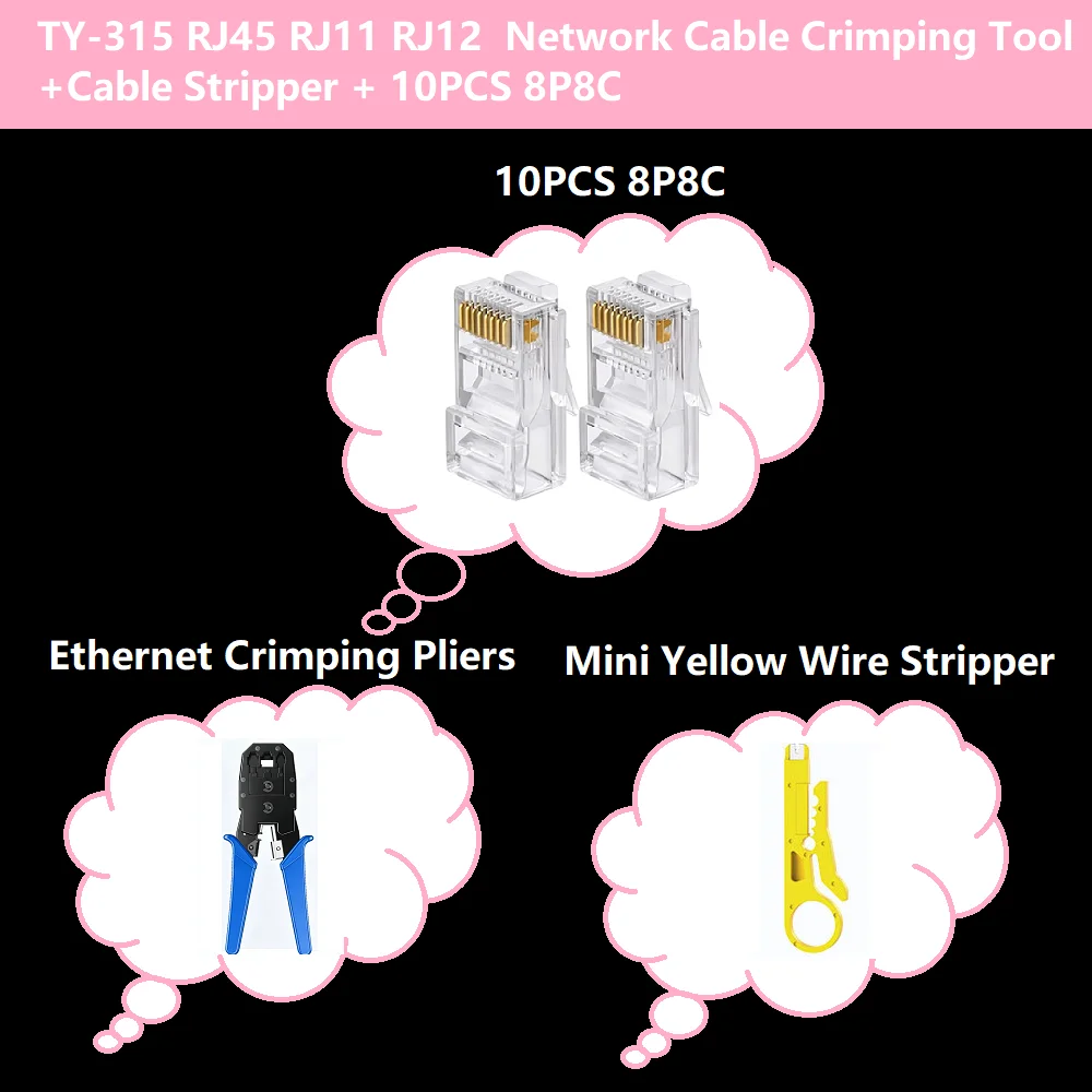 TY-315 RJ45 RJ11 RJ12  Network Cable Crimping Tool Cutter Plier Stripper 10PCS 8P8C