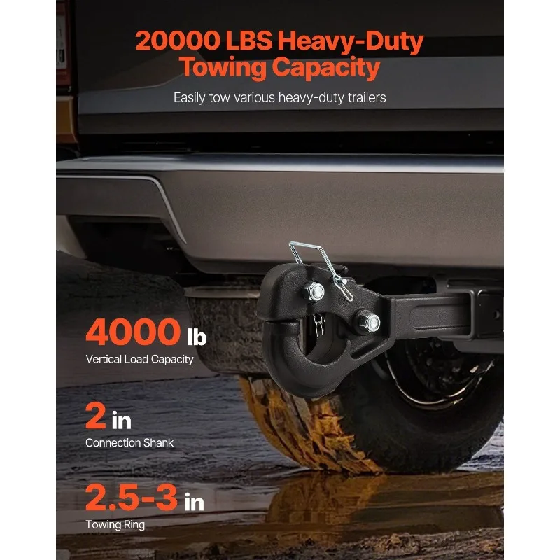 خطاف استقبال Pintle Hitch مقاس 2 بوصة لحلقة Lunette مقاس 2.5 إلى 3 بوصات بوزن 20000 رطل