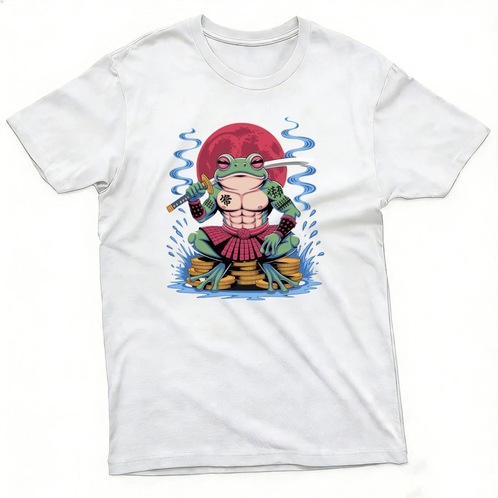 Japanisches Samurai-Frosch-Grafik-T-Shirt Ukiyo-e Rote Sonne Katana Tattoo Frosch-Print Kurzarm-T-Shirt Geschenk für Liebhaber der japanischen Kultur