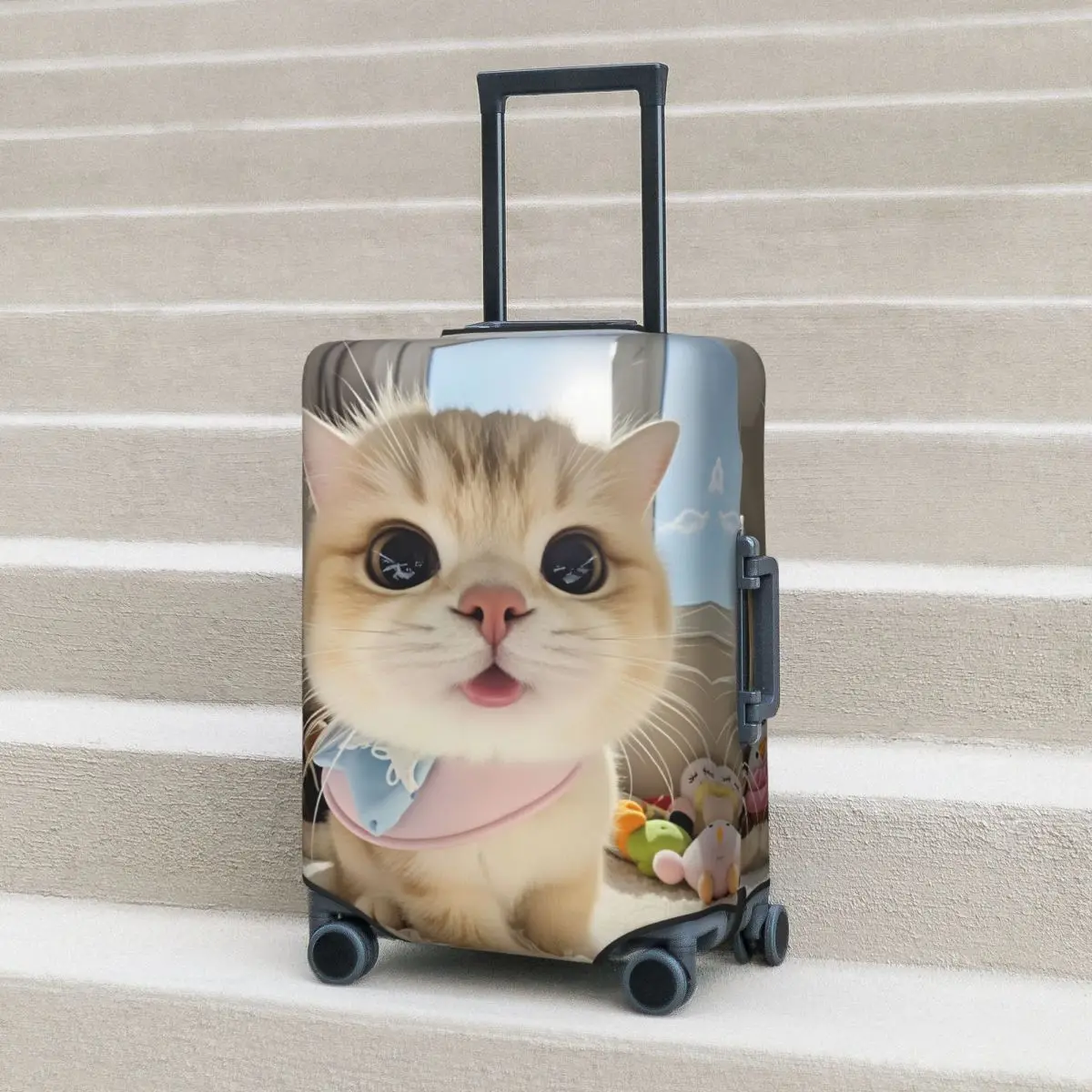 

Kawaii Gentle Cat With Pink Bow Tie Suitcase Cover Strectch Cruise Trip Protector Luggage Case Flight