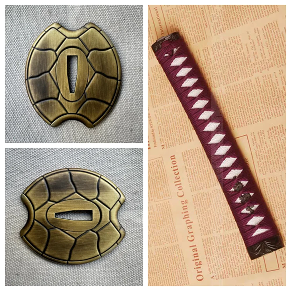 Alça de lâmina de peça de espada de dois encaixes e guarda tsuba corda vermelha roxa para katana samurai sabre tanto 26cm de comprimento