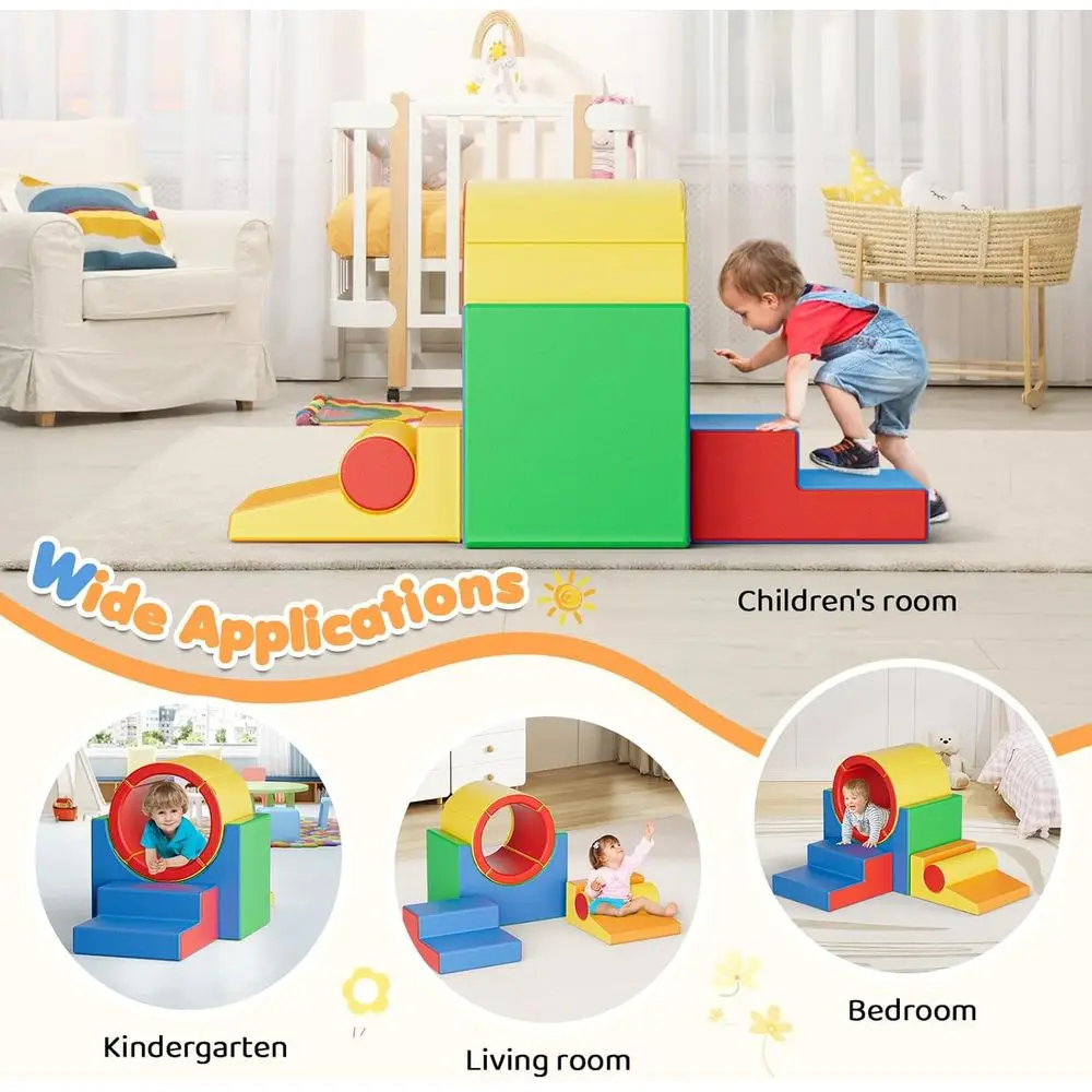 Blocs d'escalade en mousse pour les tout-petits de 1 à 3 ans, 5 pièces, ensemble de jeu souple avec Tunnel, jouets d'exploration rampants, coffre-fort pour nourrissons en intérieur B