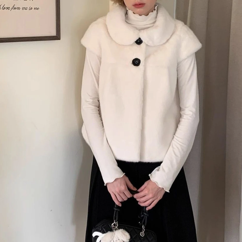 2025 autumn and winter doll collar plush vest stacked coat short thermal top  vest women waistcoat women