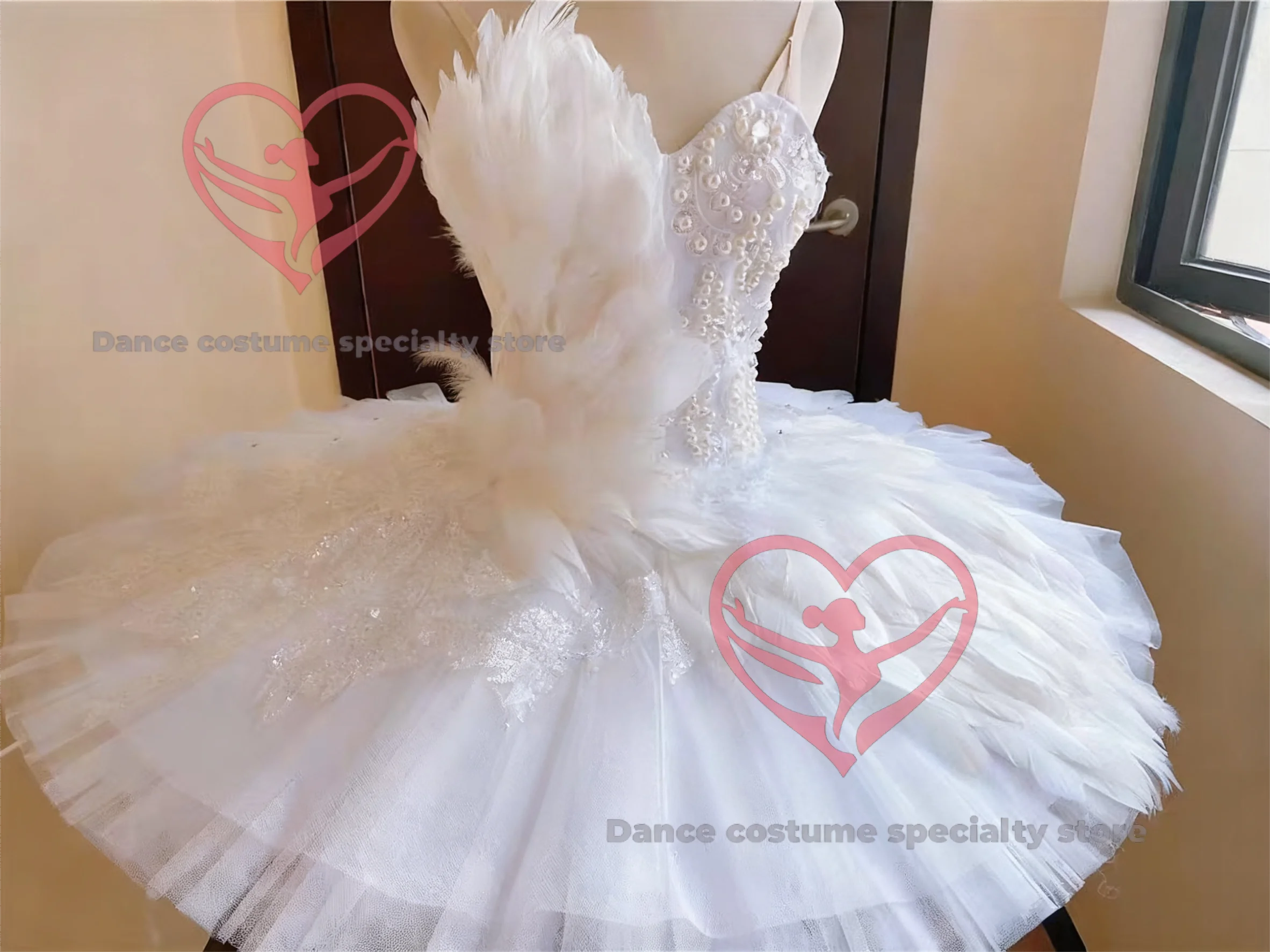 

Высококачественная белая тюлевая юбка, балетный наряд, профессиональный индивидуальный танцевальный костюм лебедя для соревнований