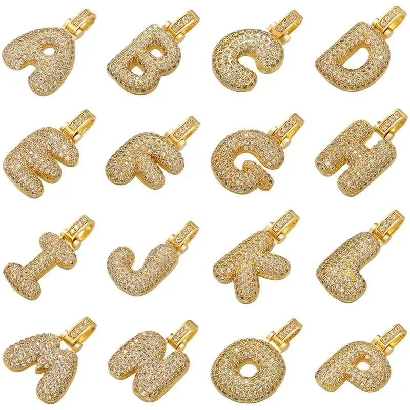 QMHJE 17*29mm Initial ABC Alphabet Crystal Chunky Letters Brass Charm Pendant Necklace Choker CZ Iced DIY Gold Color Wholesale