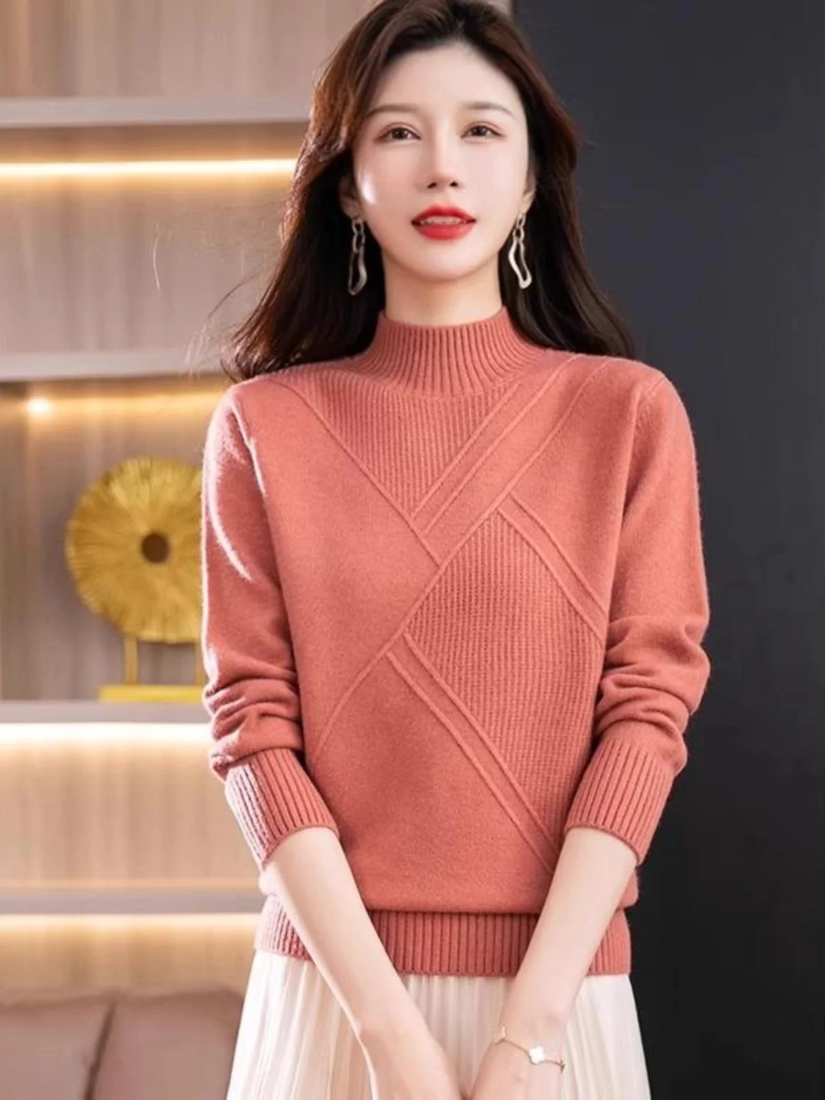 

Осенне-зимний женский вязаный свитер, свободный топ Thi f с высоким воротником, модная основа, топ для мамы, удобный крой