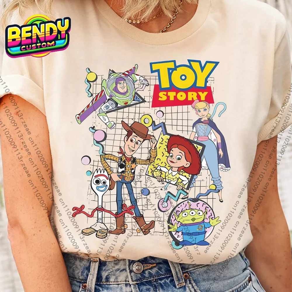 Camiseta divertida de los años 90 con personajes de Pixar Toy Story para mujer, camiseta Woody & Buzz Lightea de Disney, moda informal para vacaciones, Top de Toy Story para chica