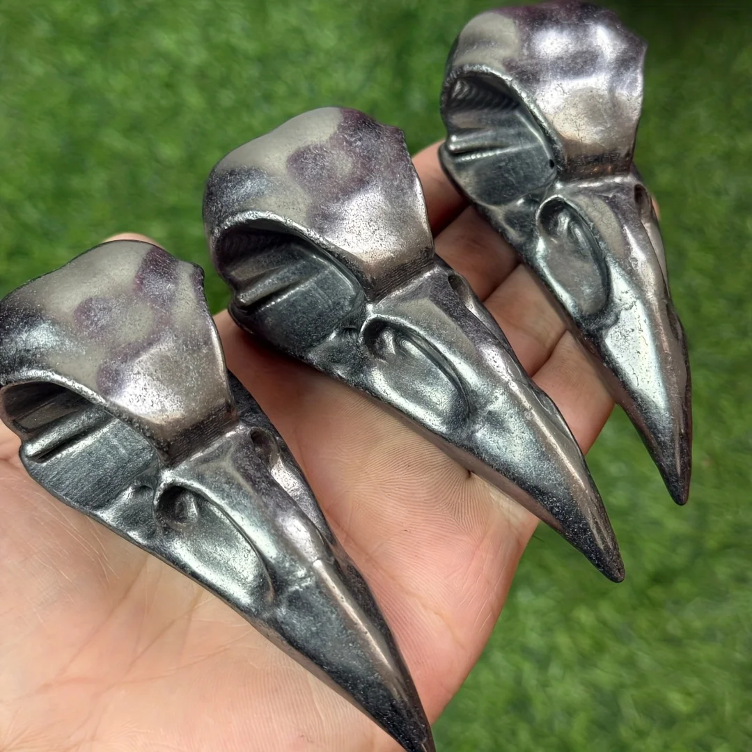 1pc Shungite Carved Raven Skull Sculpture, Carved Shungite Raven Skull, Natural stone carved gifts and interior decorative items