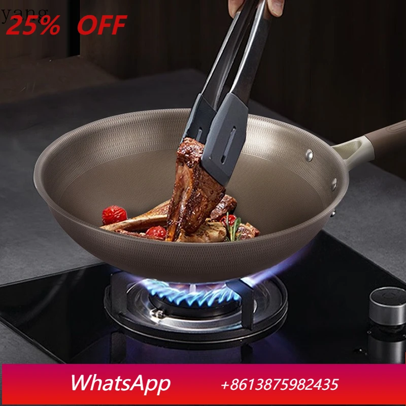 

LH has titanium non-stick pan uncoated wok household stainless steel flat bottom cooking